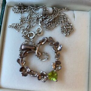 Elegant Silver and peridot  Heart Necklace